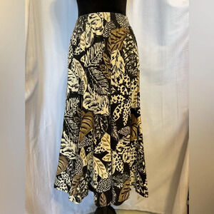 Peter Popovitch Black/brown Leaf Pattern Long Skirt Size Medium